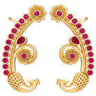 Peora Royal Peacock Ruby Ear Cuff Earrings - Gold