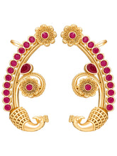 Peora Royal Peacock Ruby Ear Cuff Earrings - Gold