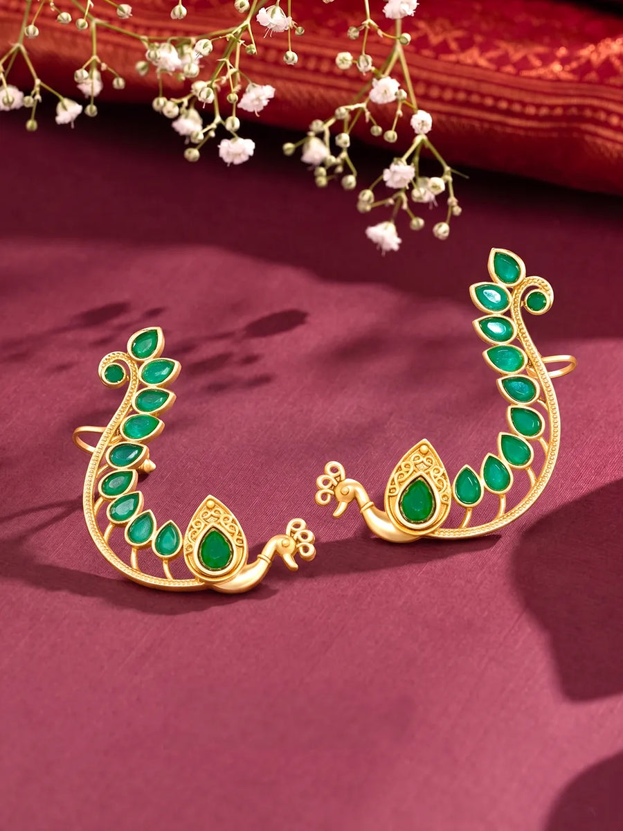 Peora Mayuri Green Ear Cuff Earrings - Gold