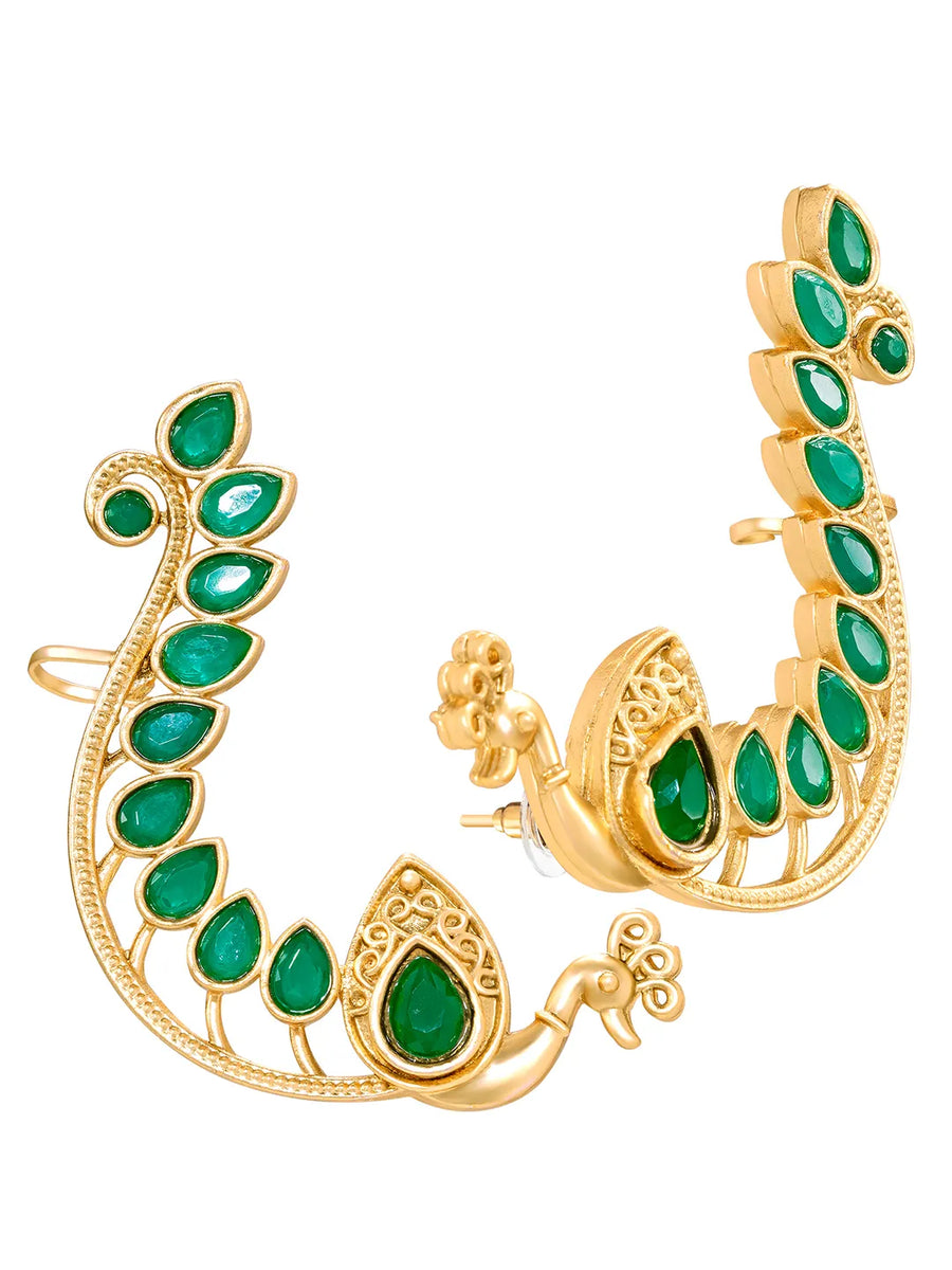 Peora Mayuri Green Ear Cuff Earrings - Gold