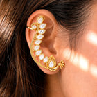 Peora Mayuri White Ear Cuff Earrings - Gold
