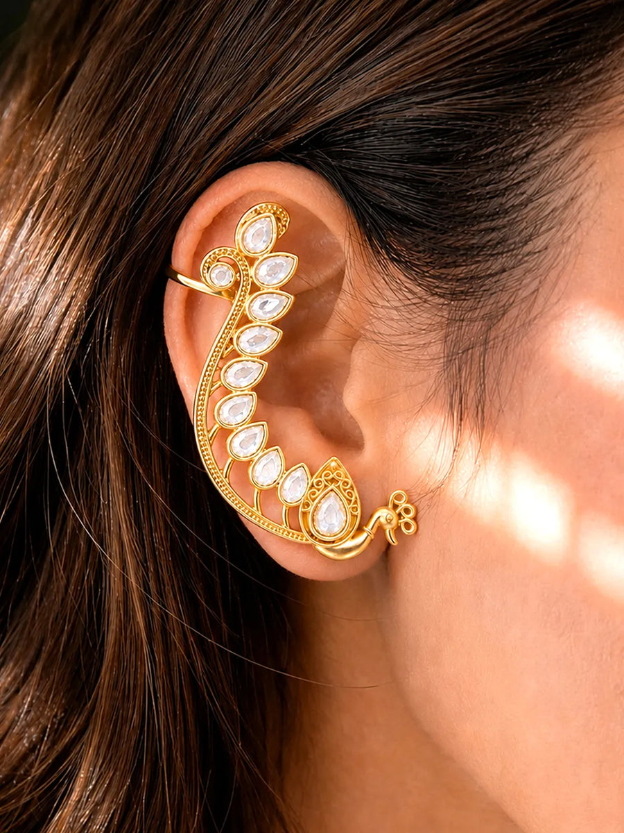 Peora Mayuri White Ear Cuff Earrings - Gold