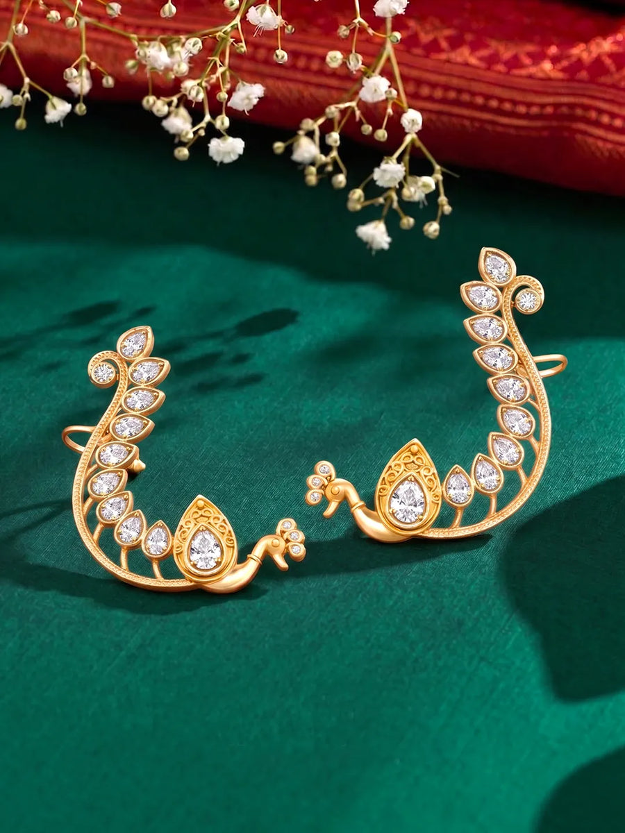 Peora Mayuri White Ear Cuff Earrings - Gold