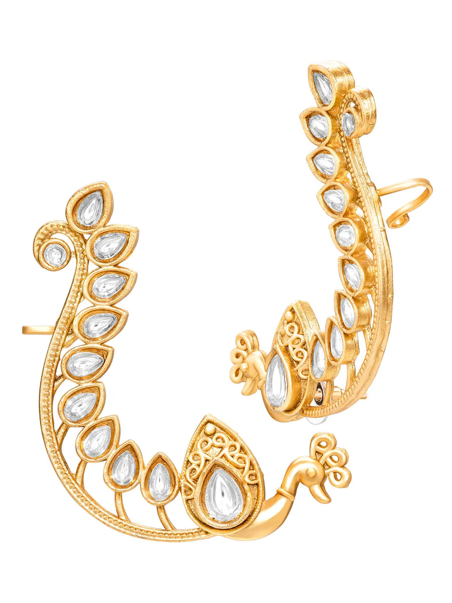 Peora Mayuri White Ear Cuff Earrings - Gold