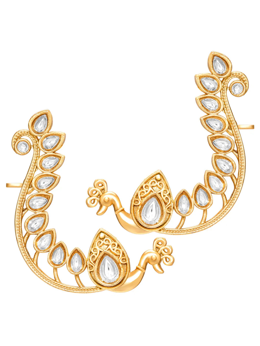 Peora Mayuri White Ear Cuff Earrings - Gold