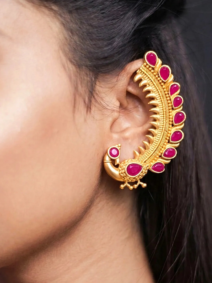 Gold Plated Red Ruby Ear Cuff for Women