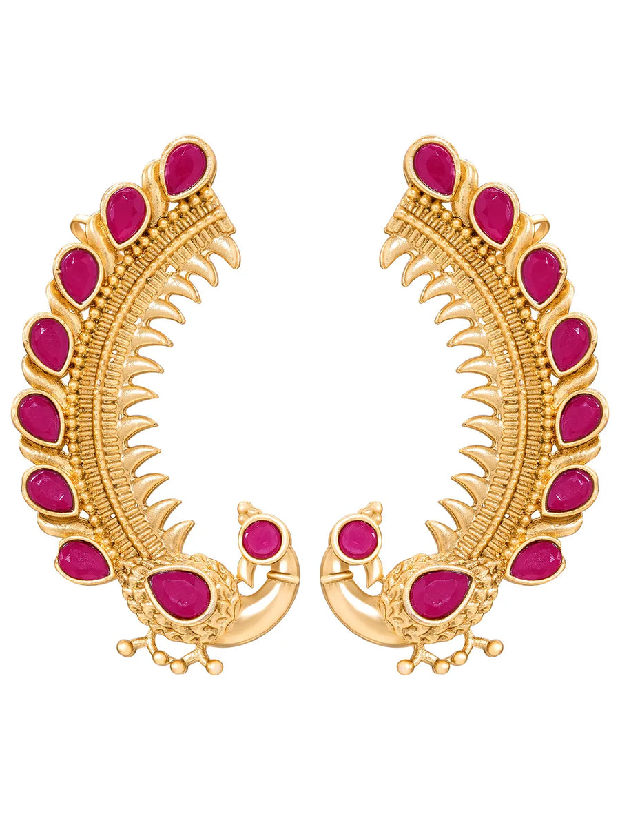 Gold Plated Red Ruby Ear Cuff for Women