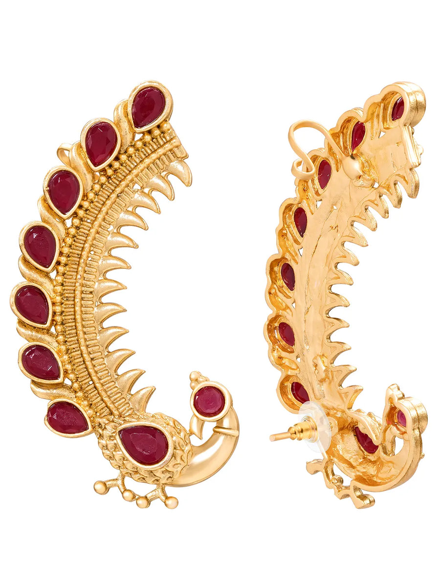 Peora Peacock Shringar Ear Cuff Earrings - Gold