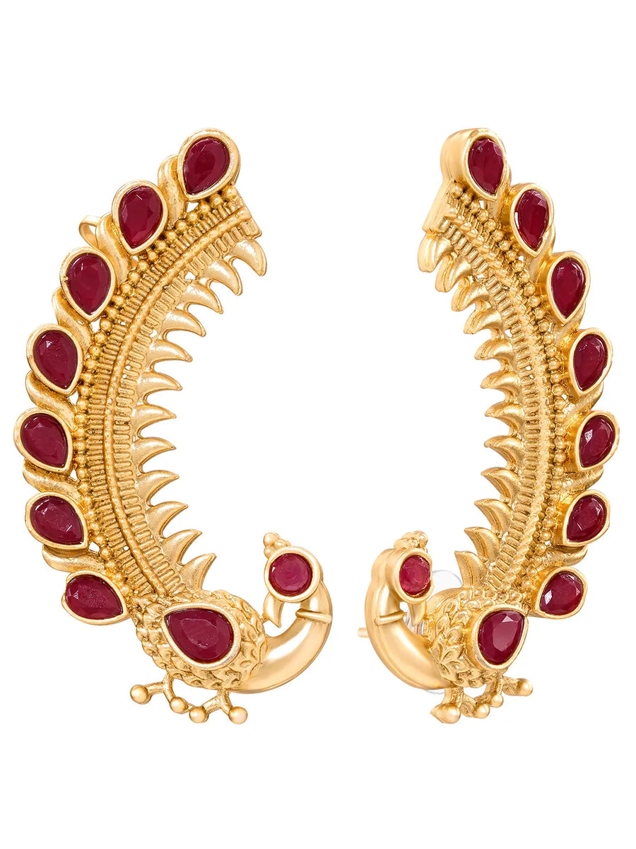 Peora Peacock Shringar Ear Cuff Earrings - Gold