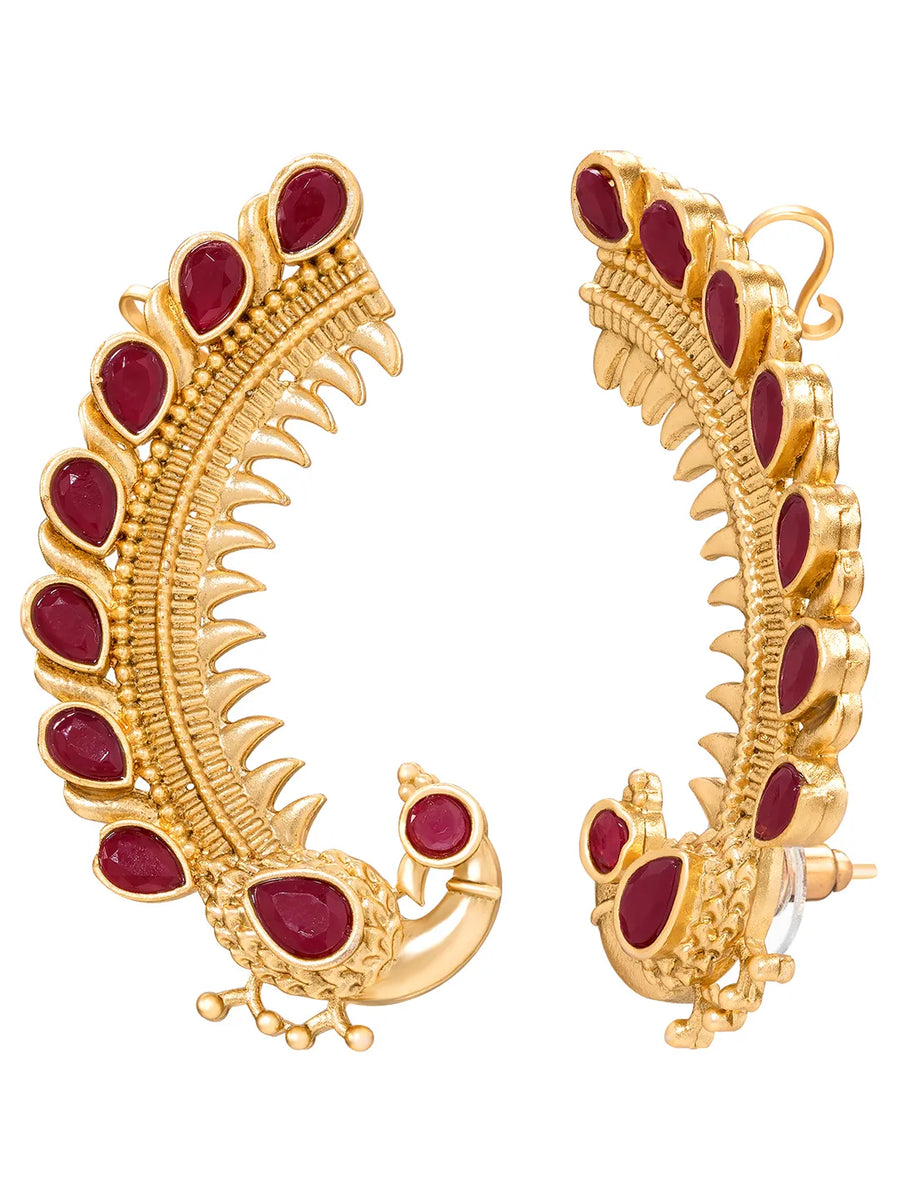 Peora Peacock Shringar Ear Cuff Earrings - Gold