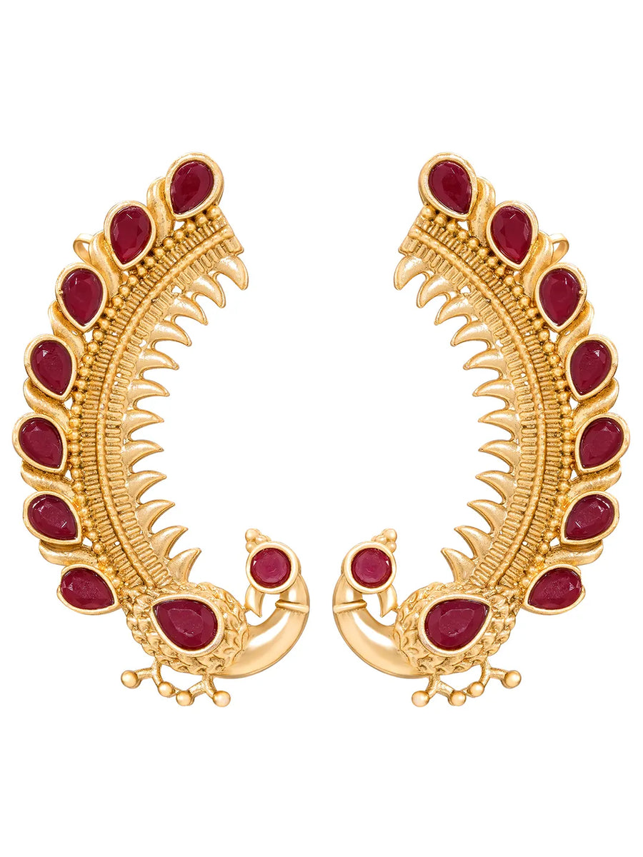 Peora Peacock Shringar Ear Cuff Earrings - Gold