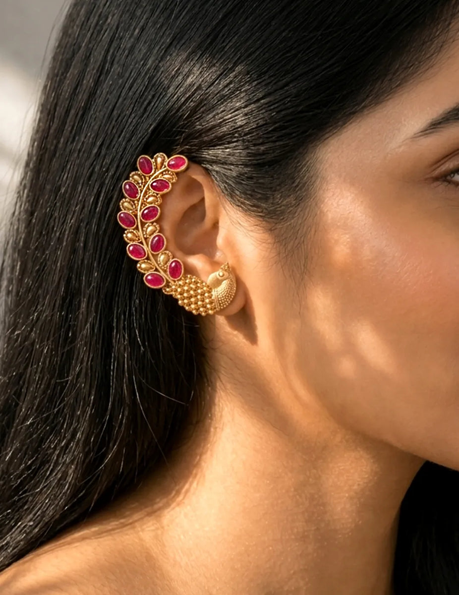 Peora Maharani Ruby Ear Cuff Earrings - Gold