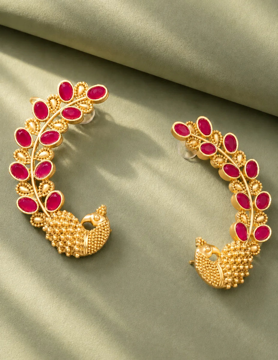 Peora Maharani Ruby Ear Cuff Earrings - Gold