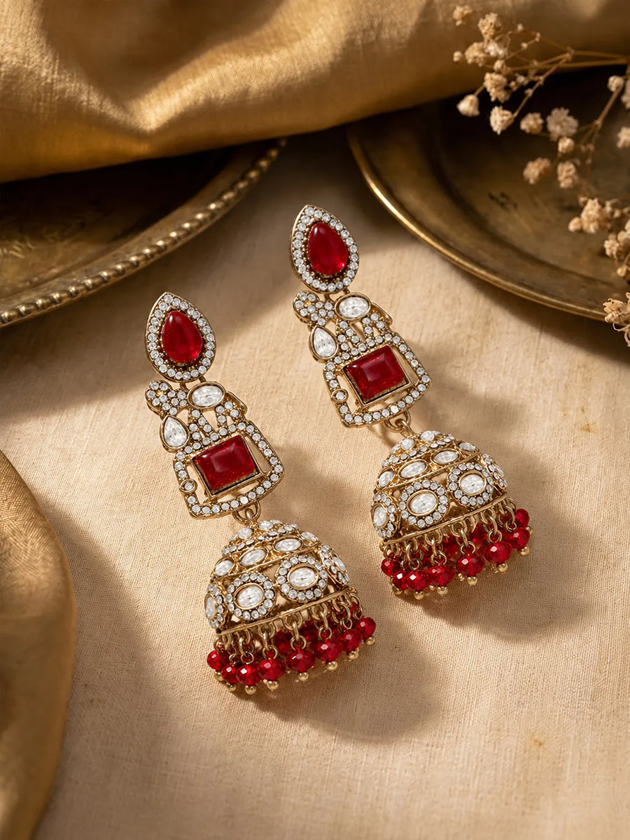 Gold Plated Maroon Heritage Drop Earrings