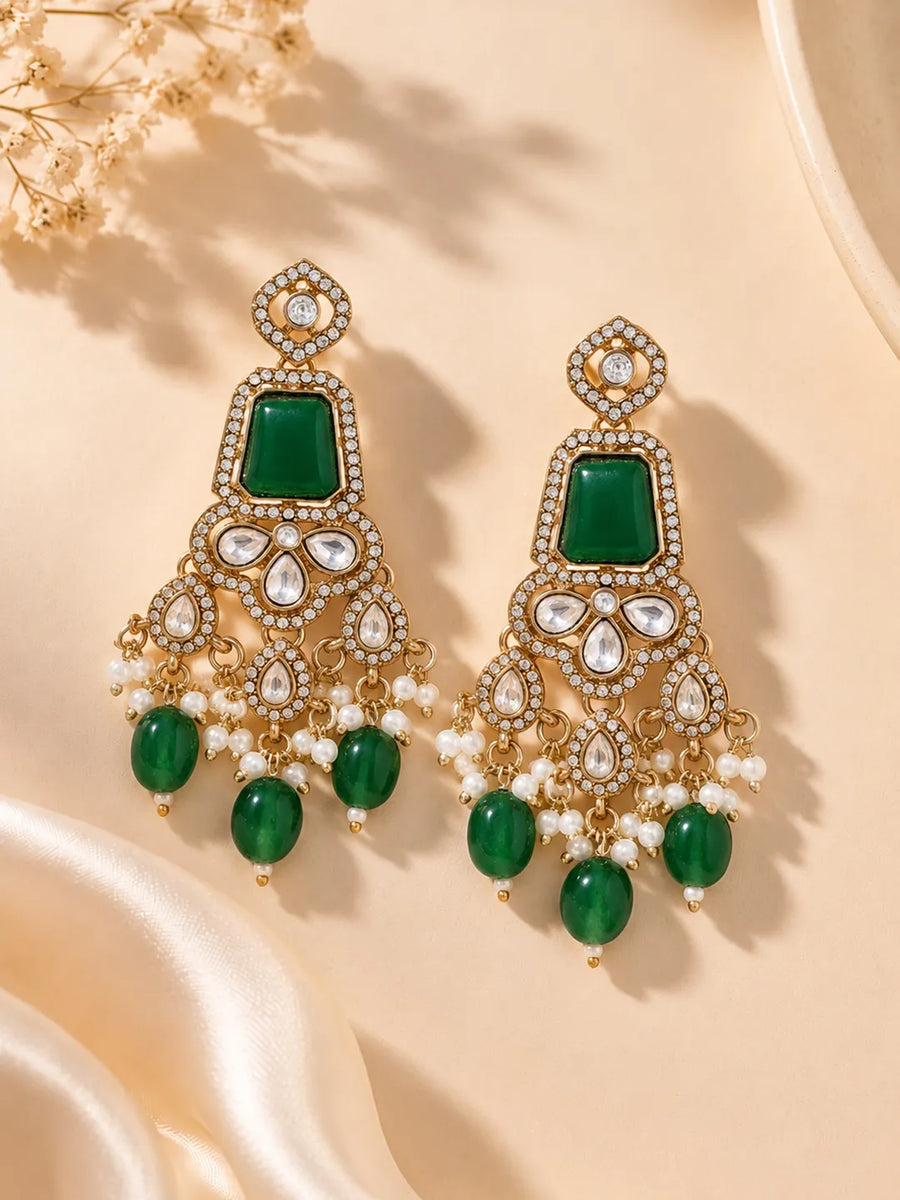 Gold Plated Emerald Luxe Statement Earrings