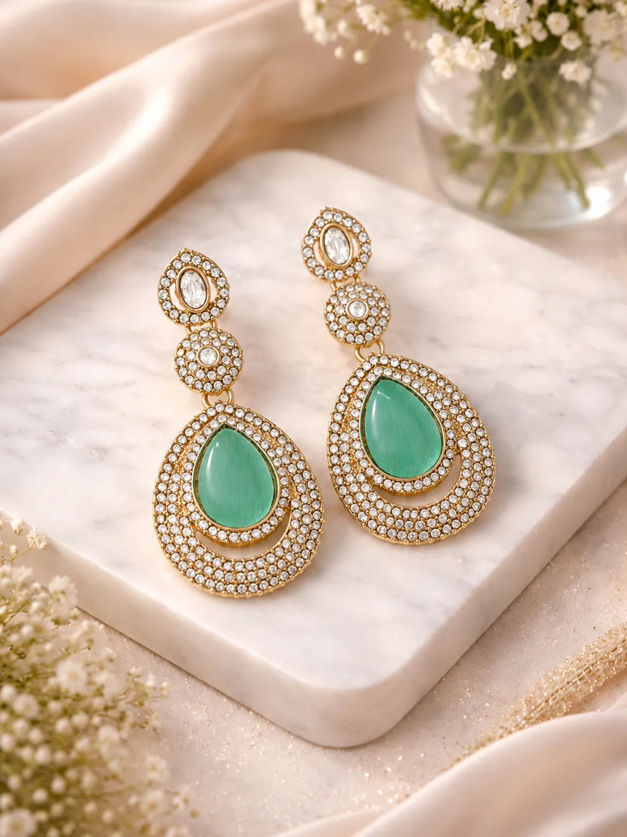 Gold Plated Mint Pastel Kundan Drops Earrings