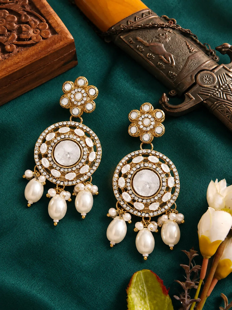 Gold Plated White Floral Grace Earrings