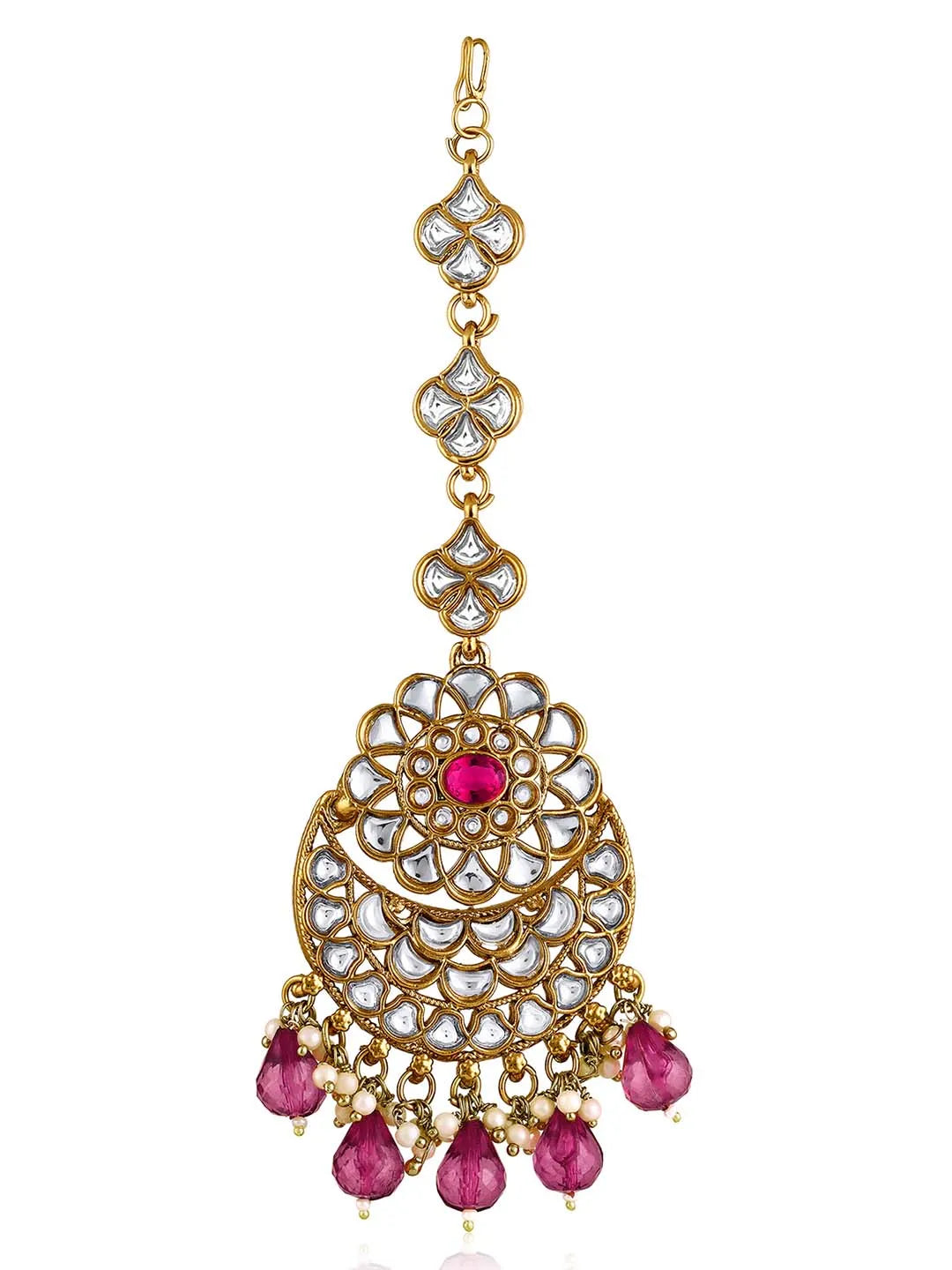 Royal Rani Pink Maang Tikka Set for Women Bridal Festive Peora