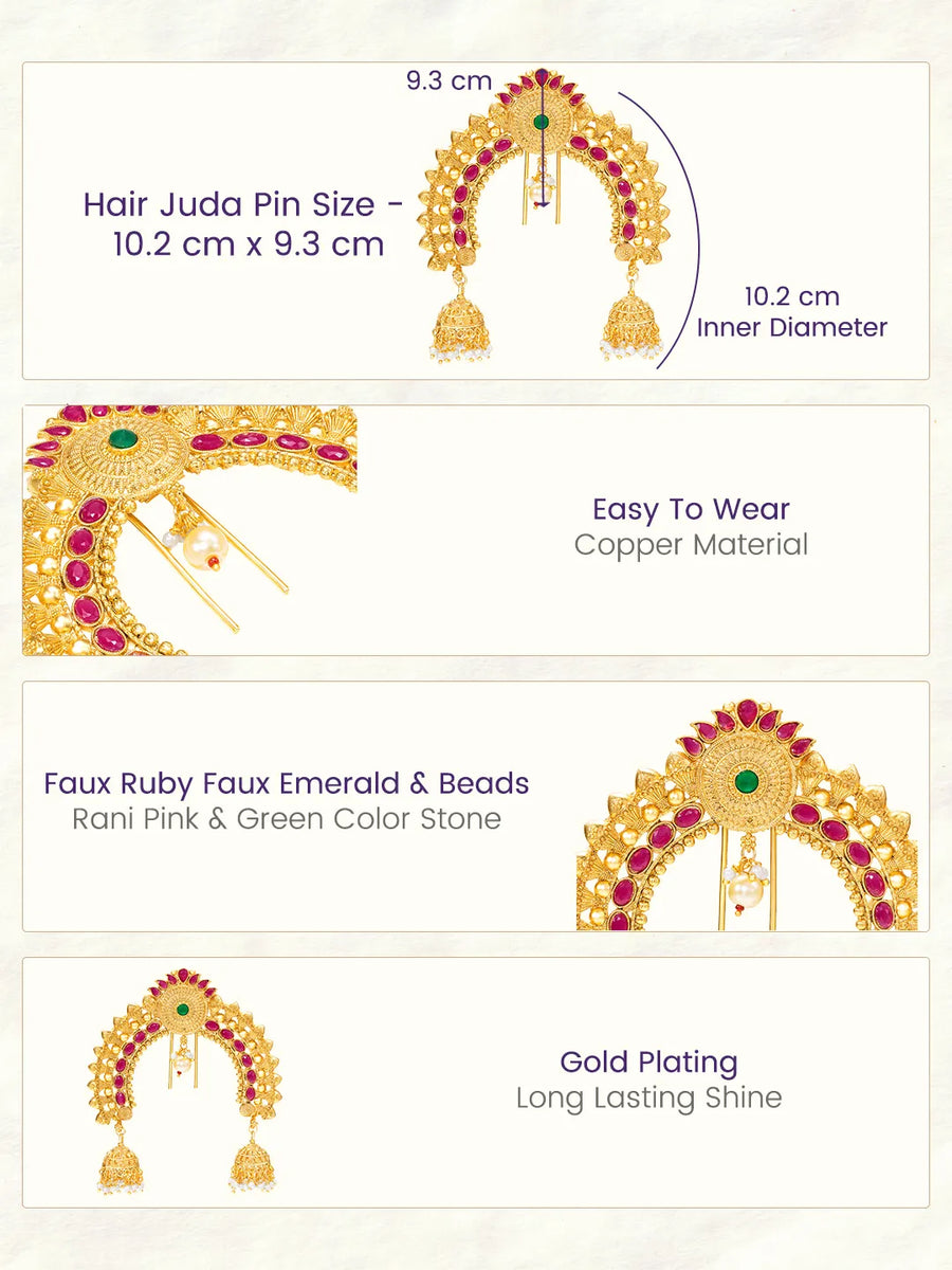Peora Traditional Bridal Temple Juda Pin - Gold