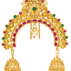 Peora Jhumka Floral Ruby Green Juda Pin - Gold