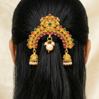 Peora Jhumka Floral Ruby Green Juda Pin - Gold