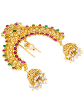 Peora Jhumka Floral Ruby Green Juda Pin - Gold
