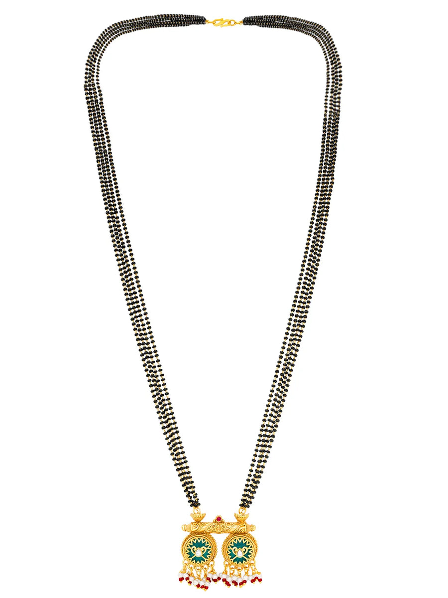Peora Ethnic Green Mangalsutra Pendant - Gold