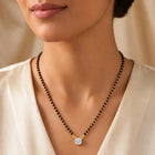 Gold Plated Black Bead Solitaire Pendant Set