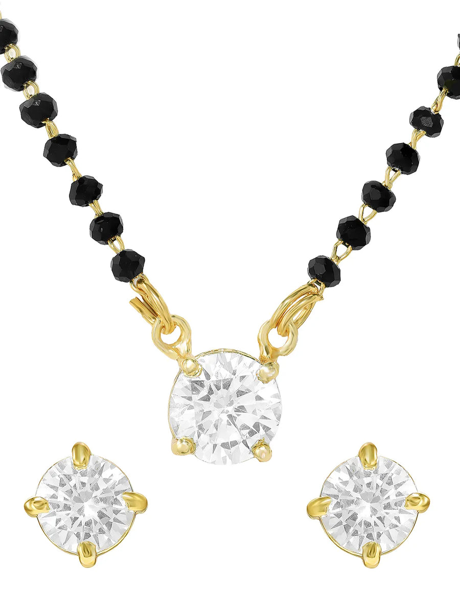 Gold Plated Black Bead Solitaire Pendant Set