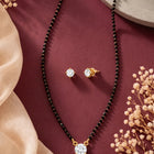Gold Plated Black Bead Solitaire Pendant Set