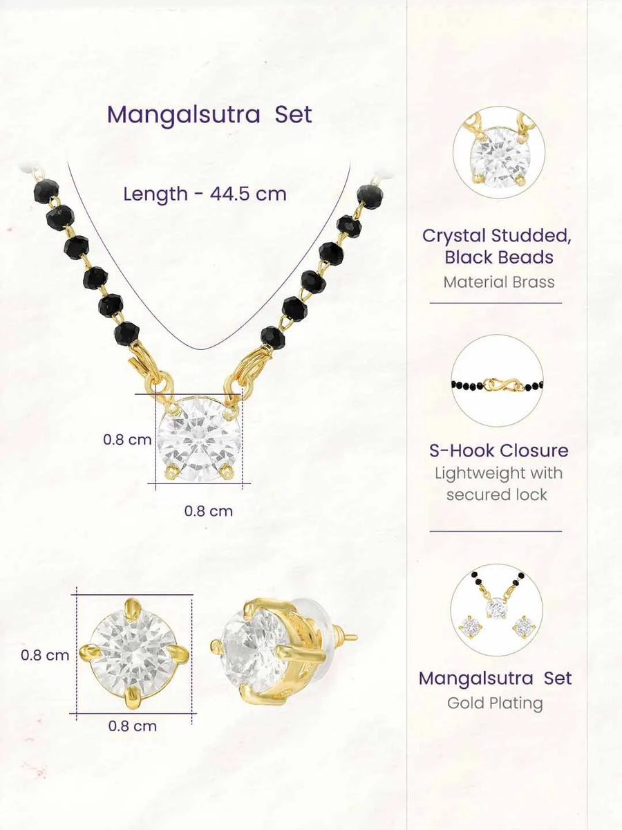 Gold Plated Black Bead Solitaire Pendant Set