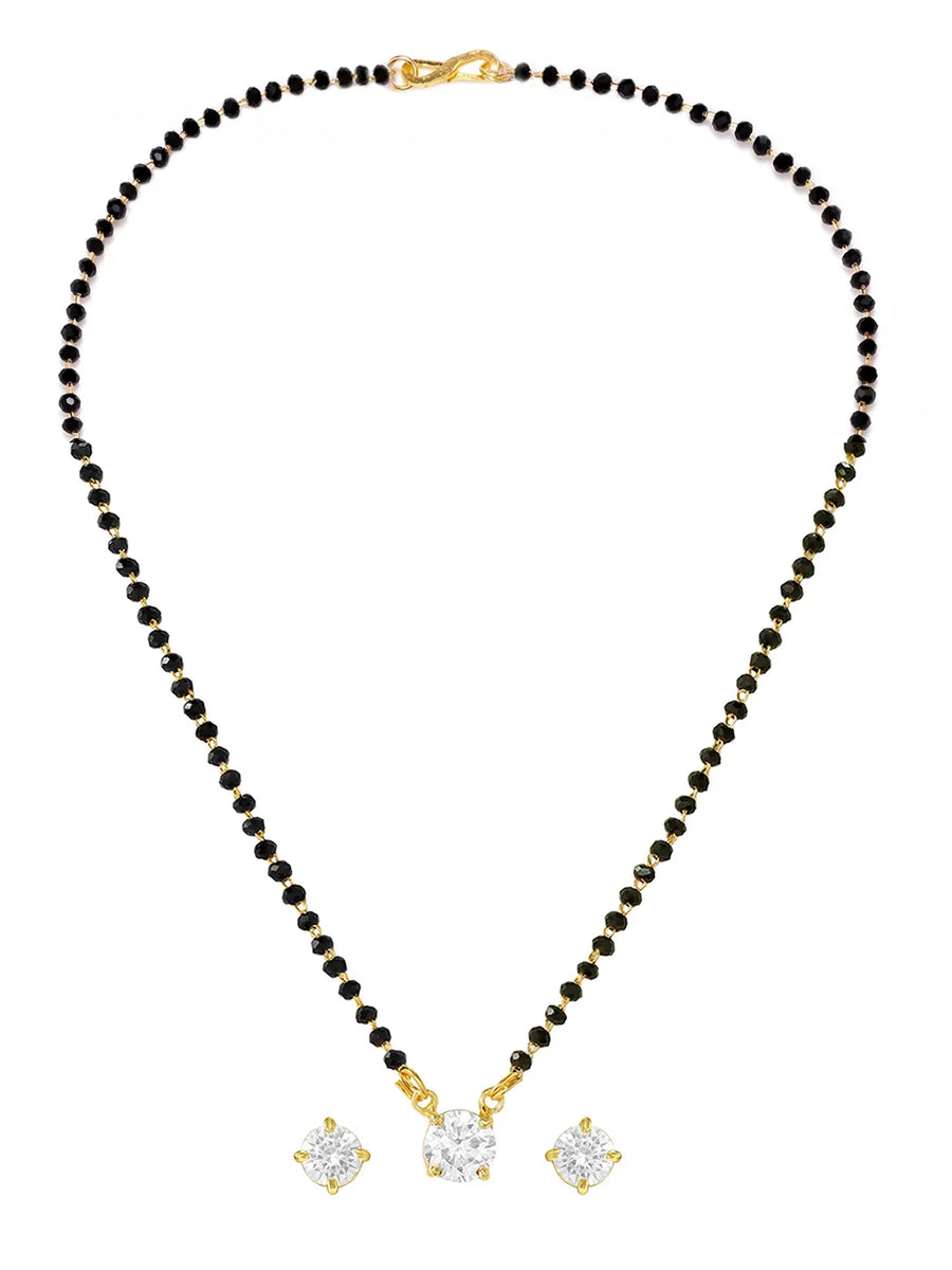 Gold Plated Black Bead Solitaire Pendant Set