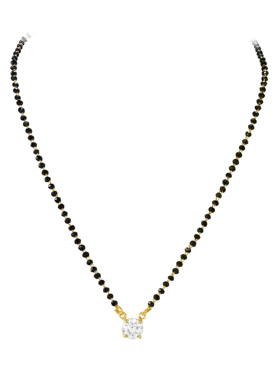 Gold Plated Black Bead Solitaire Pendant Set
