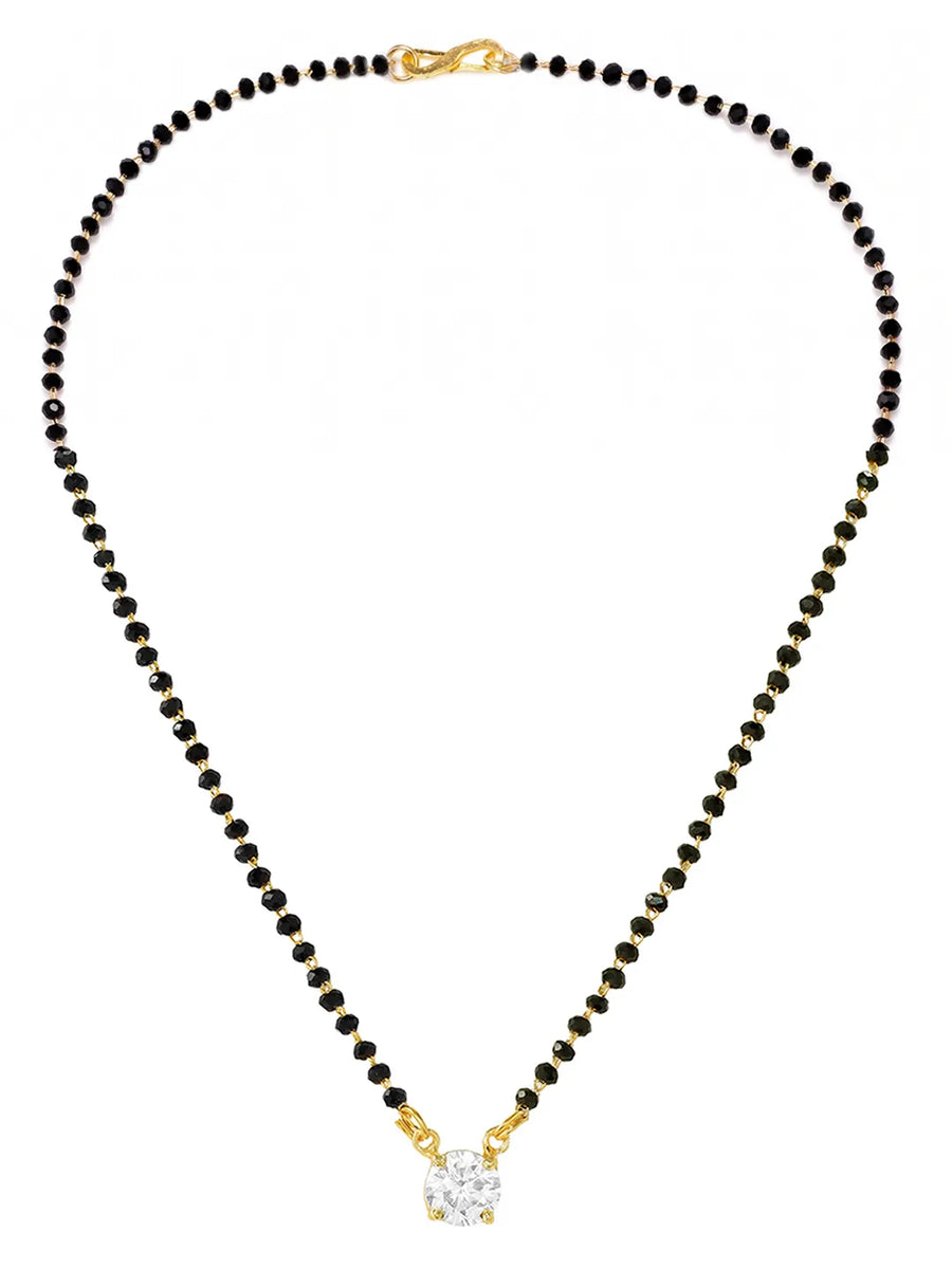 Gold Plated Black Bead Solitaire Pendant Set