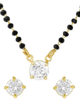 Gold Plated Black Bead Solitaire Pendant Set