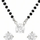 Rhodium Plated Black Bead Solitaire Pendant Set