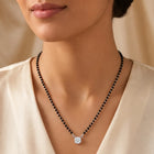 Rhodium Plated Black Bead Solitaire Pendant Set