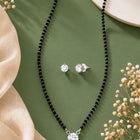 Rhodium Plated Black Bead Solitaire Pendant Set