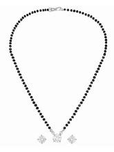Rhodium Plated Black Bead Solitaire Pendant Set
