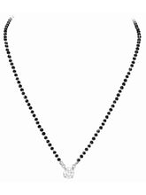 Rhodium Plated Black Bead Solitaire Pendant Set