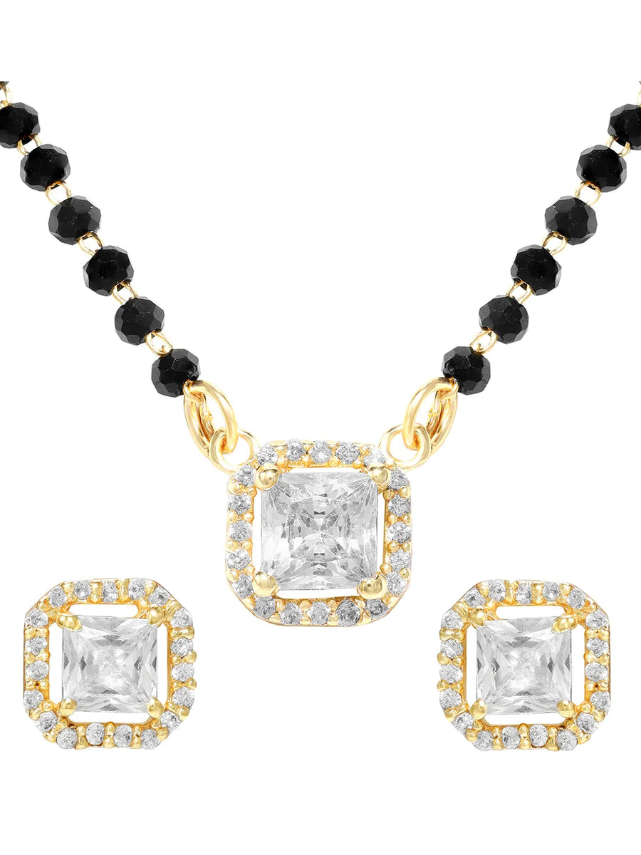 Gold Plated Crystal Halo Mangalsutra Set