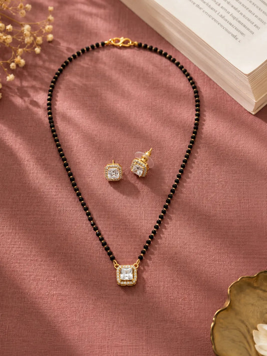 Gold Plated Crystal Halo Mangalsutra Set