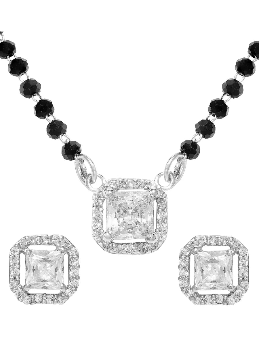 Rhodium Plated Crystal Halo Mangalsutra Set
