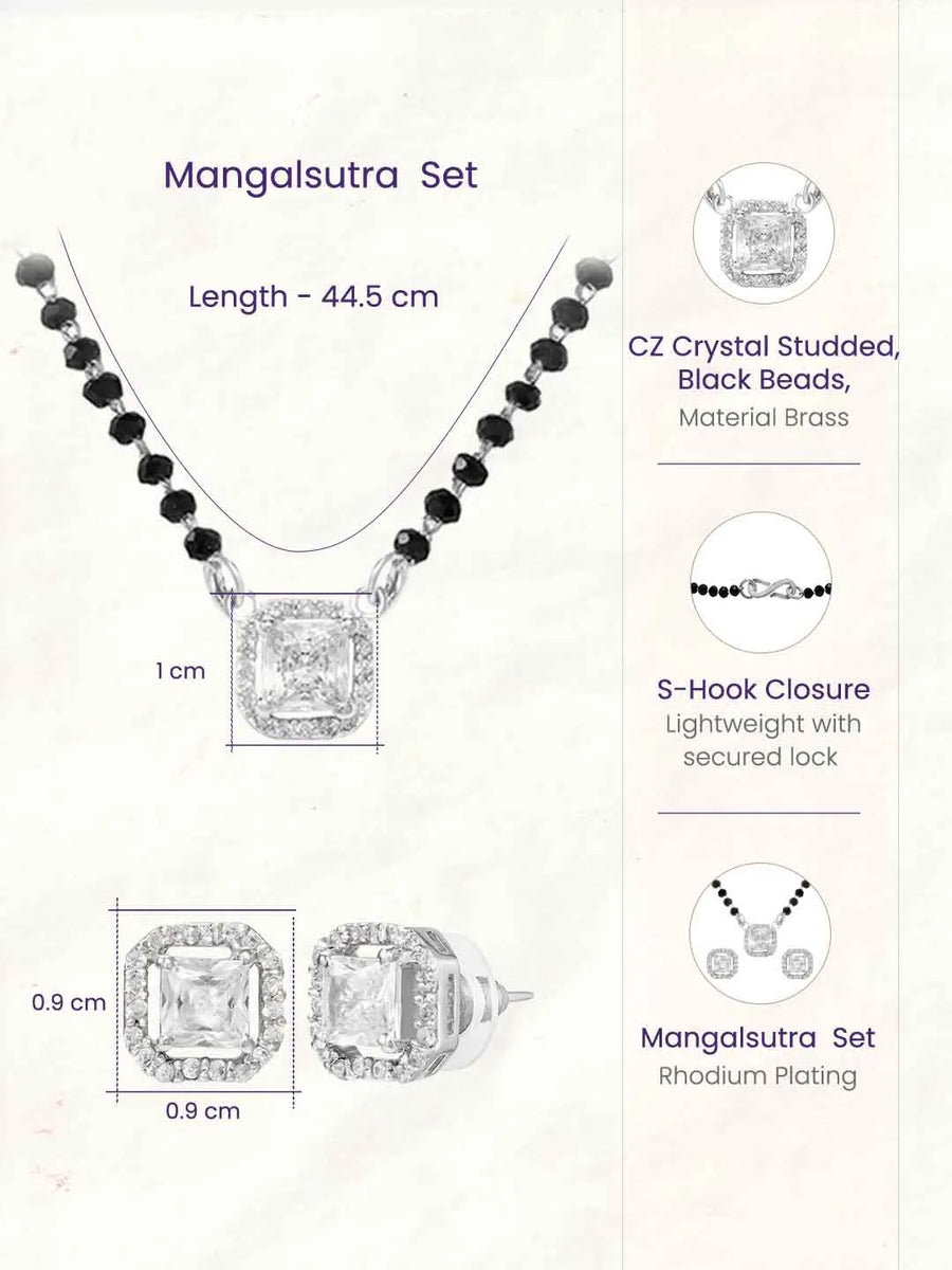 Rhodium Plated Crystal Halo Mangalsutra Set