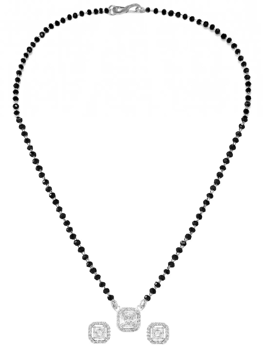 Rhodium Plated Crystal Halo Mangalsutra Set