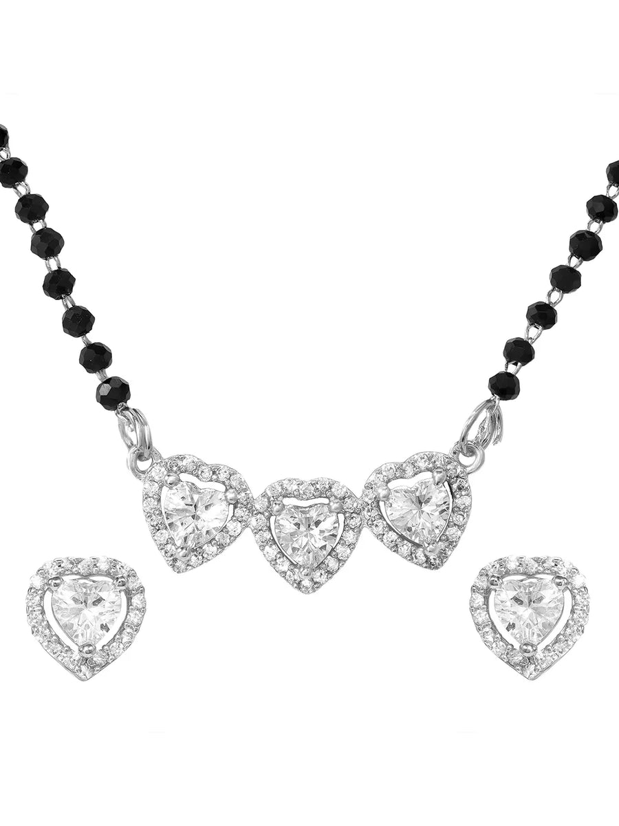 Rhodium Plated Heart Trio Mangalsutra Set