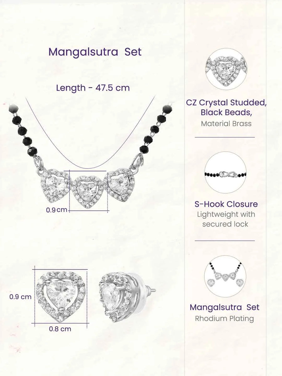 Rhodium Plated Heart Trio Mangalsutra Set