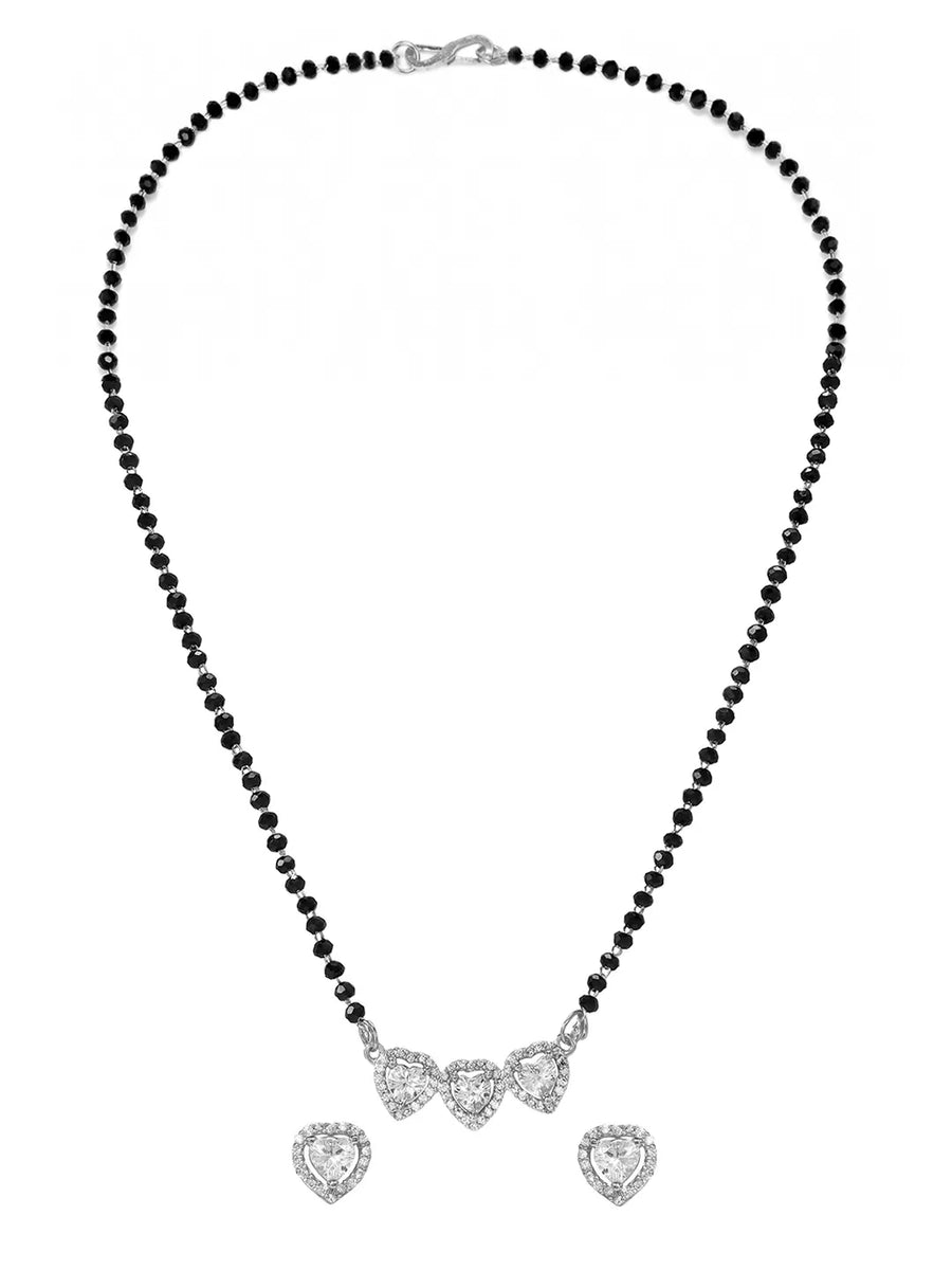 Rhodium Plated Heart Trio Mangalsutra Set