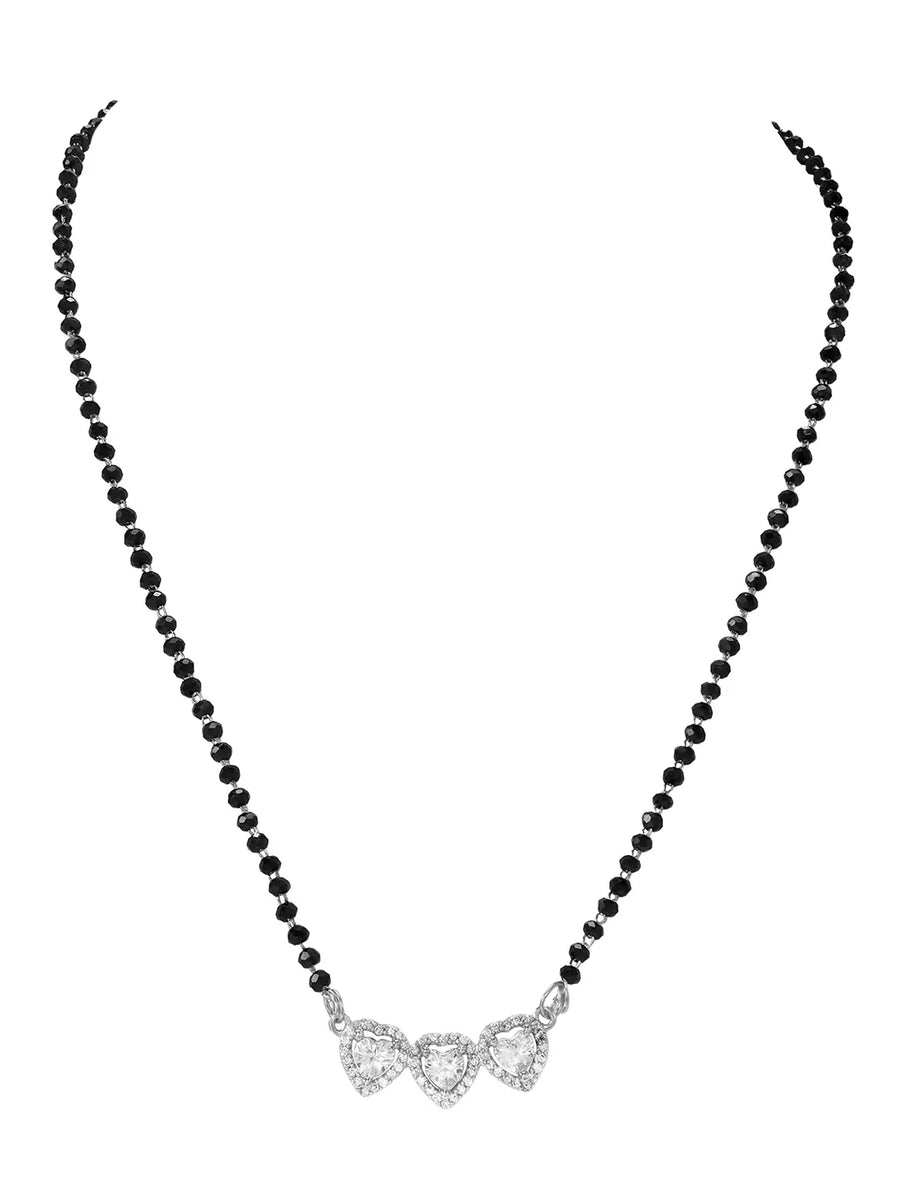 Rhodium Plated Heart Trio Mangalsutra Set