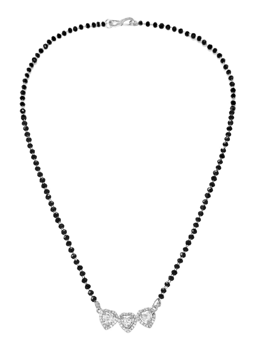 Rhodium Plated Heart Trio Mangalsutra Set